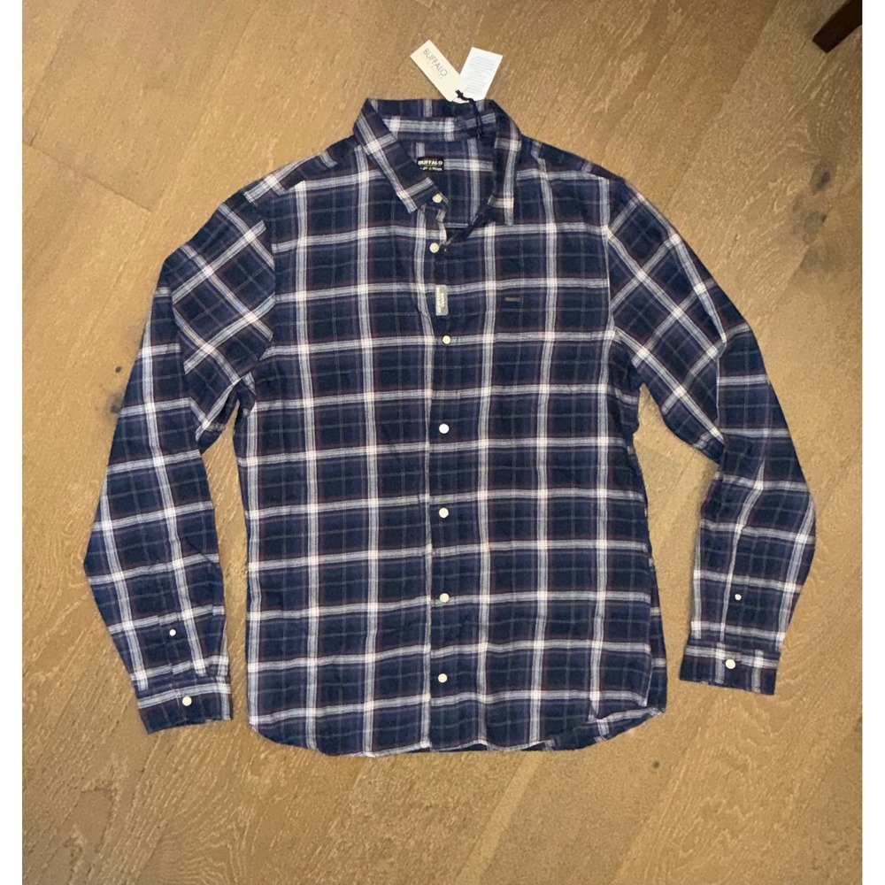 Buffalo David Bitton Mens Regular Fit Plaid‎ Button Down Shirt Navy Blue XL NWT
